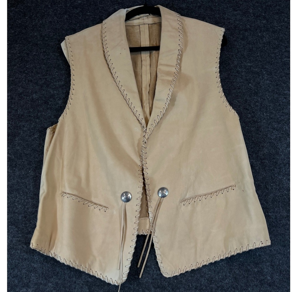 Vintage 90s Polo Country Ralph Lauren Vest Mens XL Tan Leather Suede Whipstitch